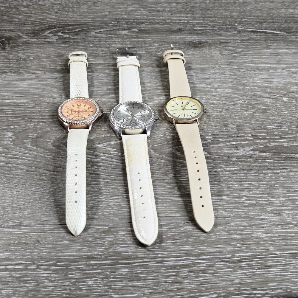 Charming Charlie Women's Quartz Watch Lot of 3 White & Cream Leather Strap